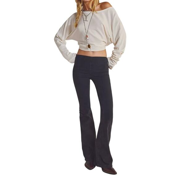 Free People Denim - Boho Chic Free People Penny Flare Jeans Washed Black Pull‑On Low Rise Size 29